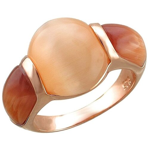 фото Эстет кольцо с 3 кошачьим глазом из серебра с позолотой ж8к25021011п, размер 17