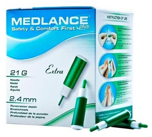 Одноразовые автоматические ланцеты Medlance Plus Extra (2,4 мм) Медланс, №200