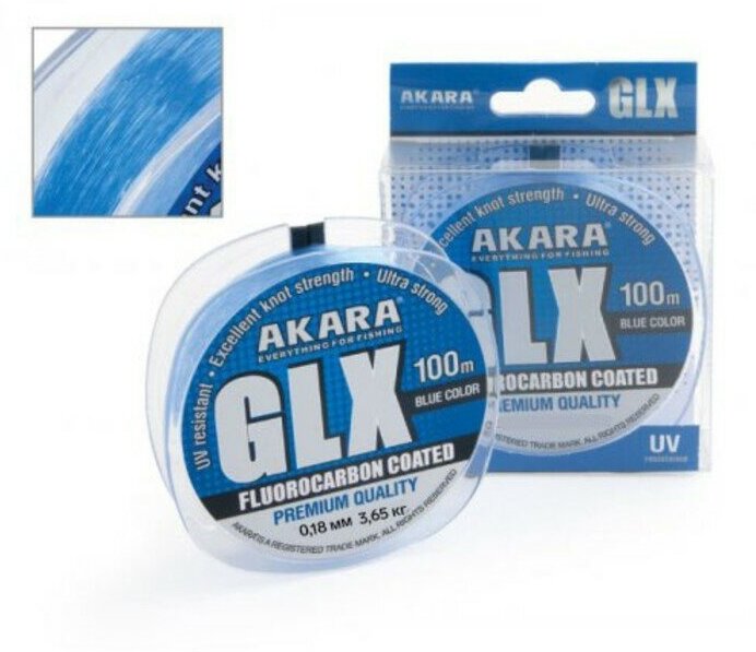 Akara Леска Akara GLX Premium Blue, диаметр 0.18 мм, тест 3.65 кг, 100 м, голубая