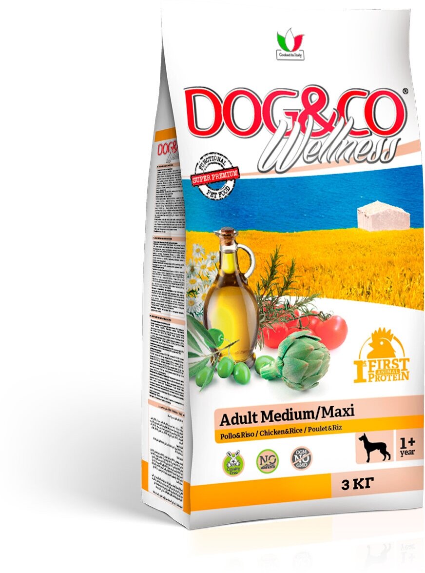 Wellness Dog&Co Adult Medium/Maxi корм для собак средних и крупных пород Курица и рис, 3 кг.
