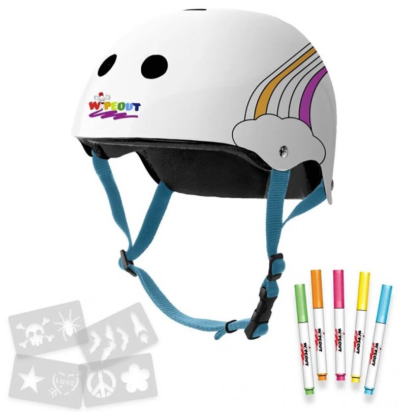 Шлем защитный с фломастерами Wipeout White Rainbow (M 5+, 49-52 см) - белый