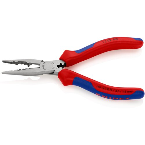 KNIPEX 13 02 160 Плоскогубцы для монтажа проводов с двухкомпонентными рукоятками фосфатированные, черного цвета 160 mm. Гарантия 2 года