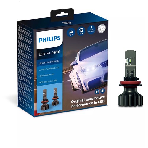 фото Лампа светодиодная philips ultinon pro9000 hl h11 12/24v 18w pgj19-2, 2 шт. (бокс)