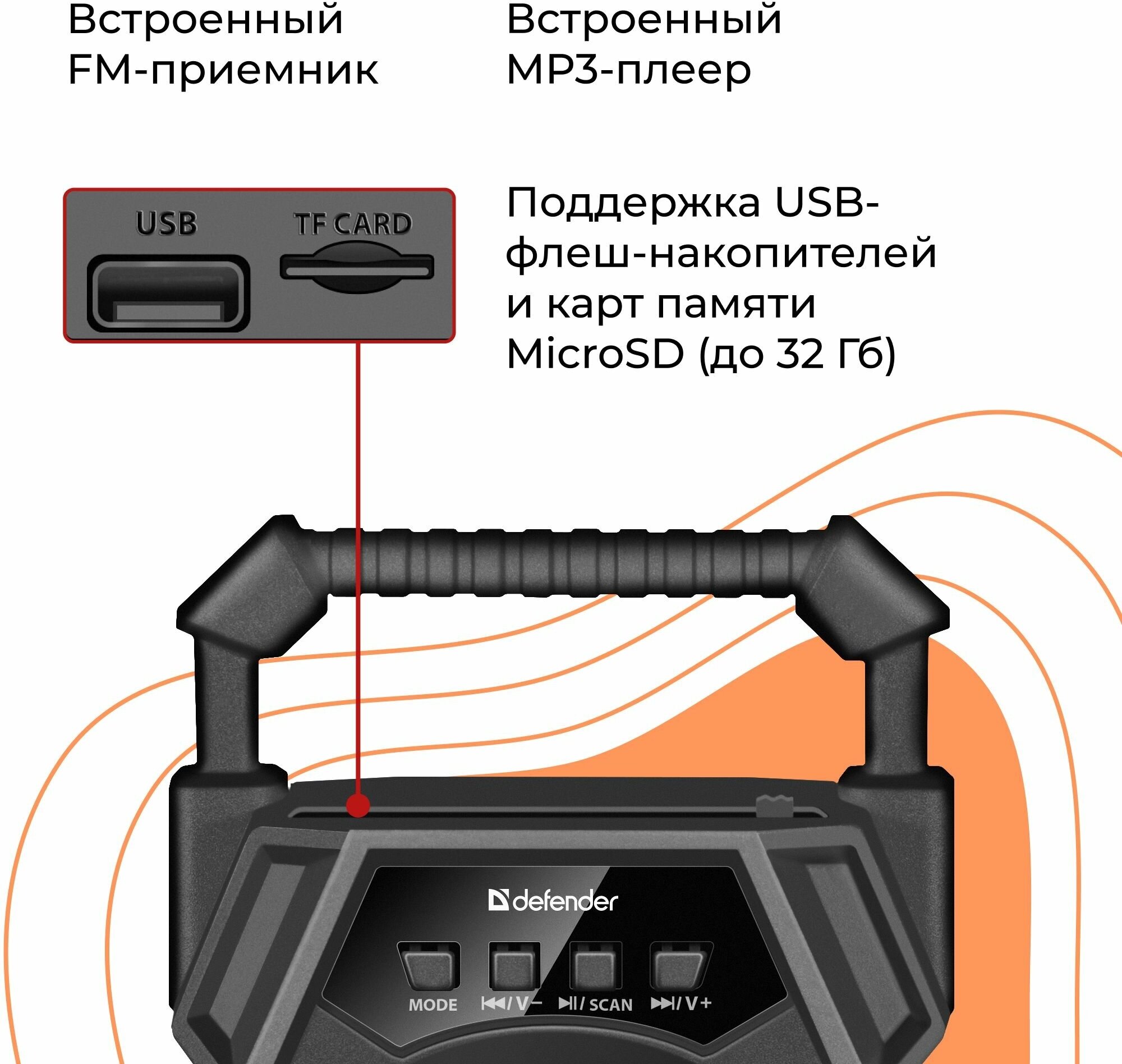 Колонка портативная музыкальная bluetooth, беспроводная с блютуз Defender G98 5Вт, bluetooth, FM радио, USB, MicroSD, AUX, с подсветкой