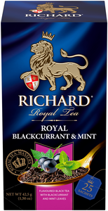 Фото Чай RICHARD ROYAL BLACKCURRANT & MINT, черный чай со вкусом черной смородины и мяты, 25 сашетов