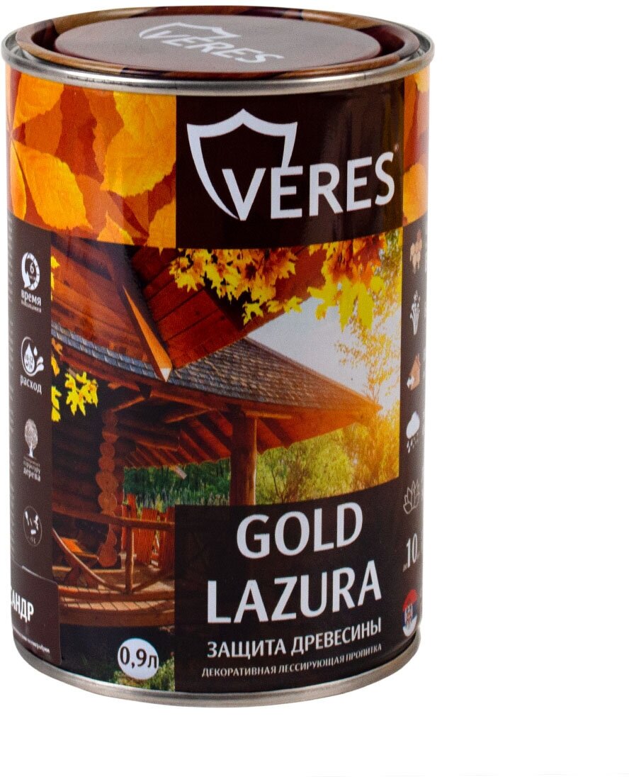 Декоративная пропитка для дерева Veres Gold Lazura №8, глянцевая, 0,9 л, темный дуб