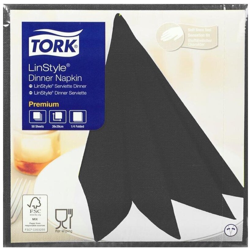 Бумажные нетканые салфетки TORK сервировочные, 39х39 см, 50 шт, чёрные 111632 - фотография № 17