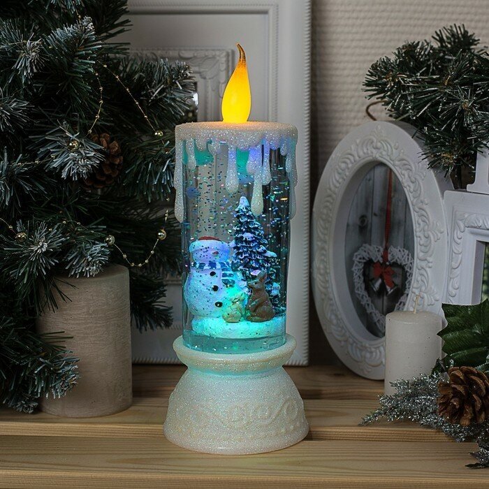 Luazon Lighting Светодиодная фигура «Свеча со снеговиком» 10 × 26 × 10 см, пластик, блёстки, батарейки ААх3 (не в комплекте), свечение RGB