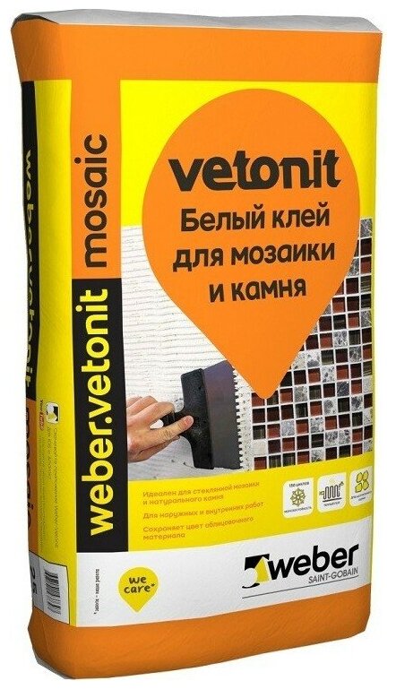 Изображение Вебер.ветонит Мозаик клей для мозаики и камня (25кг) белый / WEBER.VETONIT Mosaic клей для мозаики и камня (25кг) белый