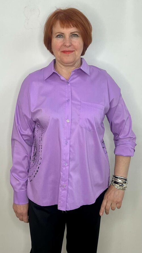 Рубашка , повседневный стиль, свободный силуэт, длинный рукав, стрейч, размер 50, фиолетовый