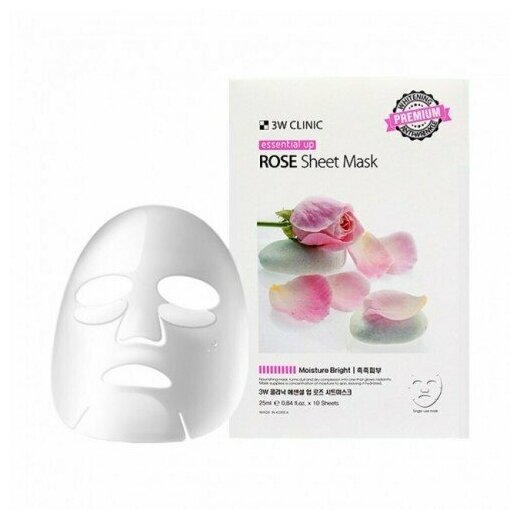 Маска тканевая с экстрактом розы, 25мл, Essential Up Rose Sheet Mask, 3W Clinic, 8809540515010