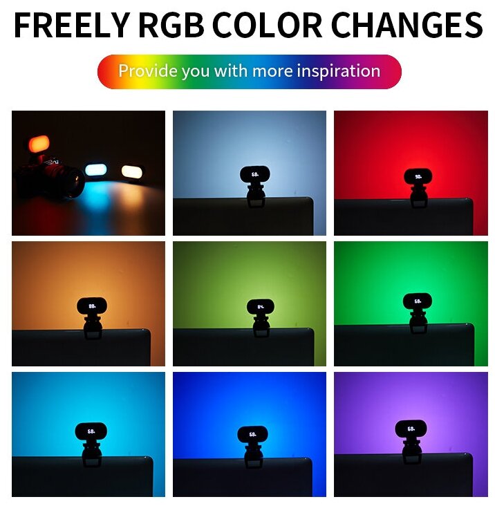 Светодиодный осветлитель JMARY FM-16RGB MINI RGB VIDEO LIGHT, портативный 2Вт, 750mAh, Type-C, универсальное крепление