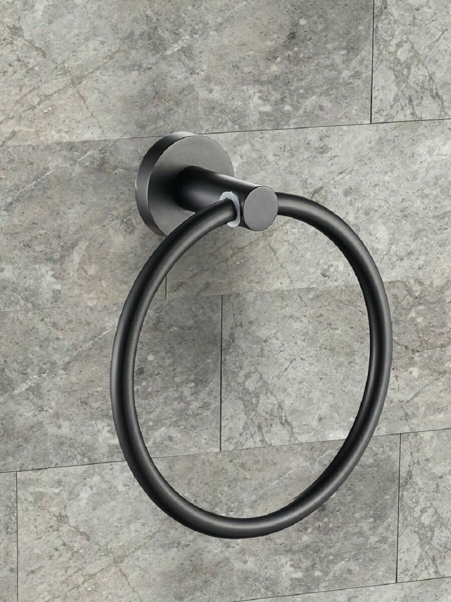 Держатель для полотенец в ванную черный кольцо Black металл 20510 RAINDROPS