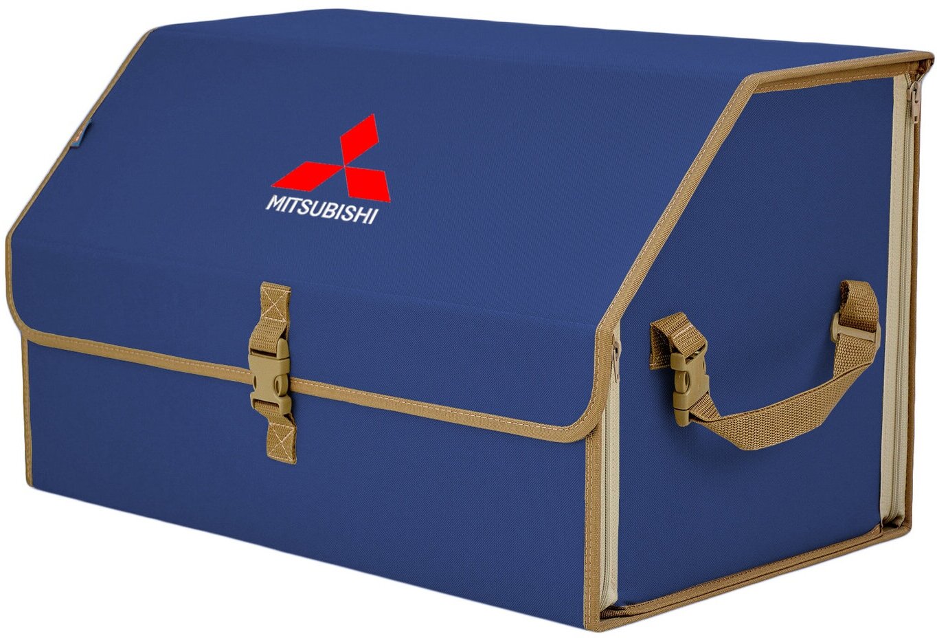Органайзер-саквояж в багажник "Союз" (размер XL). Цвет: синий с бежевой окантовкой и вышивкой Mitsubishi (Митсубиши).