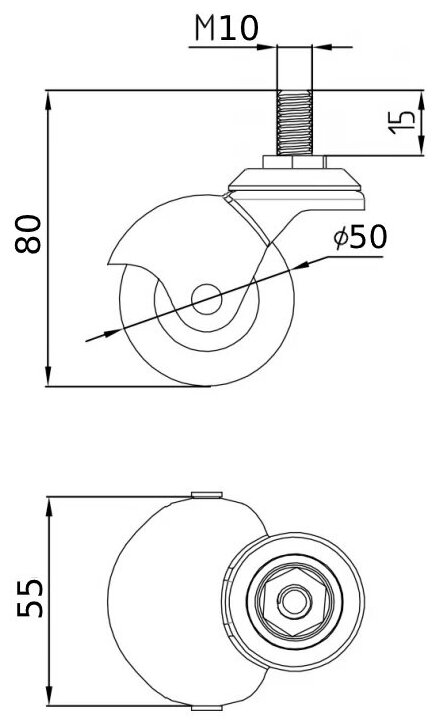 Мебельное поворотное колесо MFK-TORG шарик с болтом М10, 50 мм, серая резина 5006050M - фотография № 2