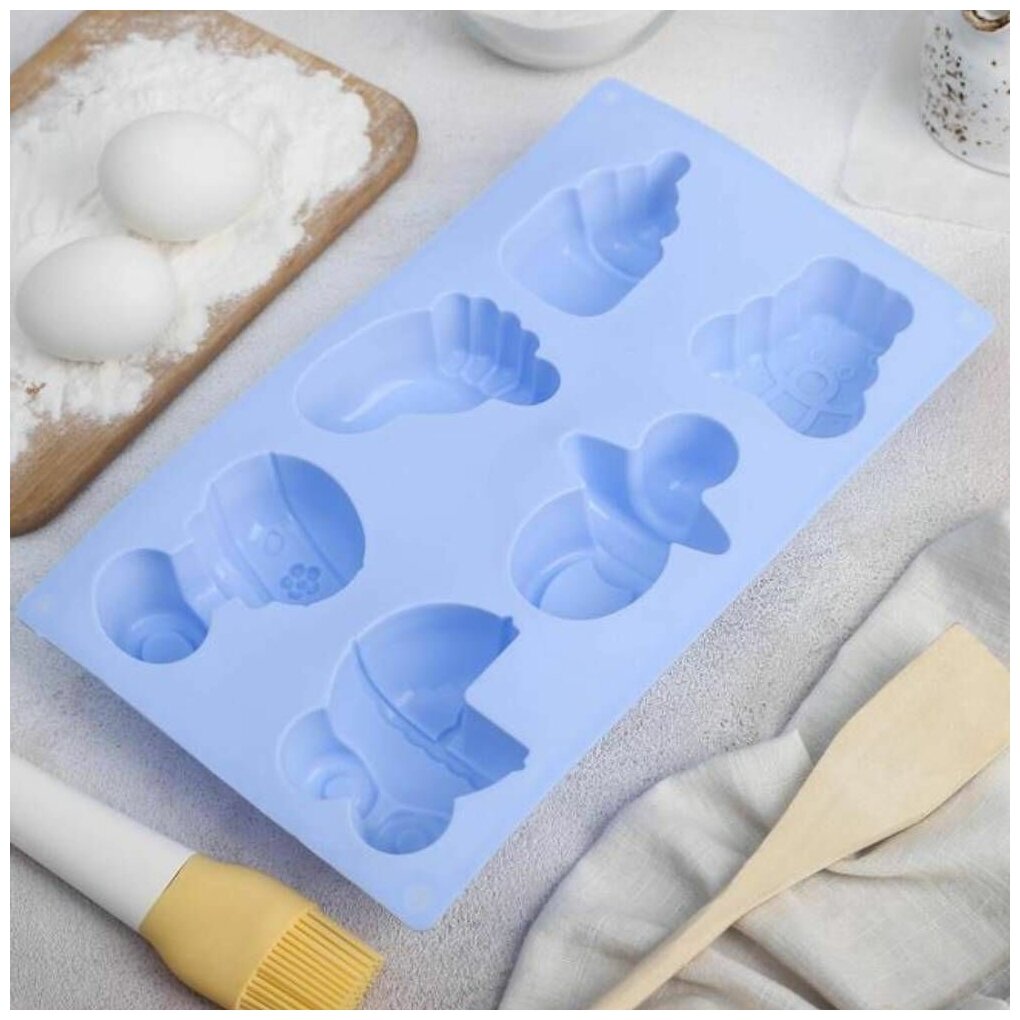 Форма для выпечки силиконовая "Для новорожденных", 6 ячеек, голубой - фотография № 3