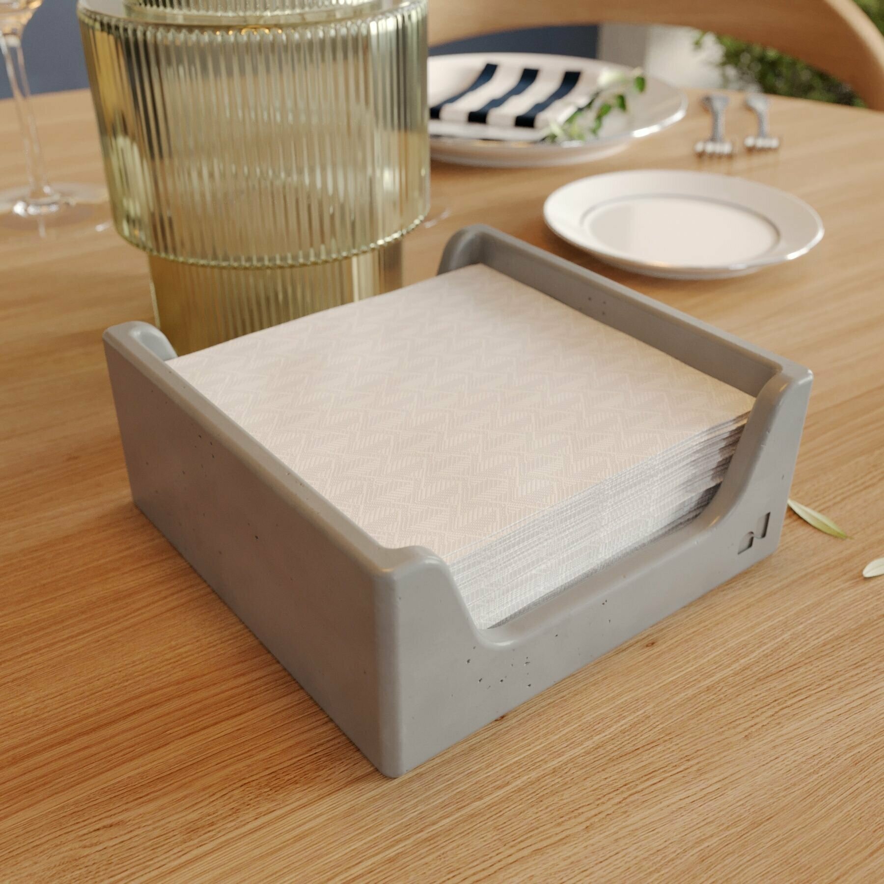 Салфетница на стол для кухни, аксессуар интерьерный для сервировки "Lyon" арт бетон глянцевая, серая