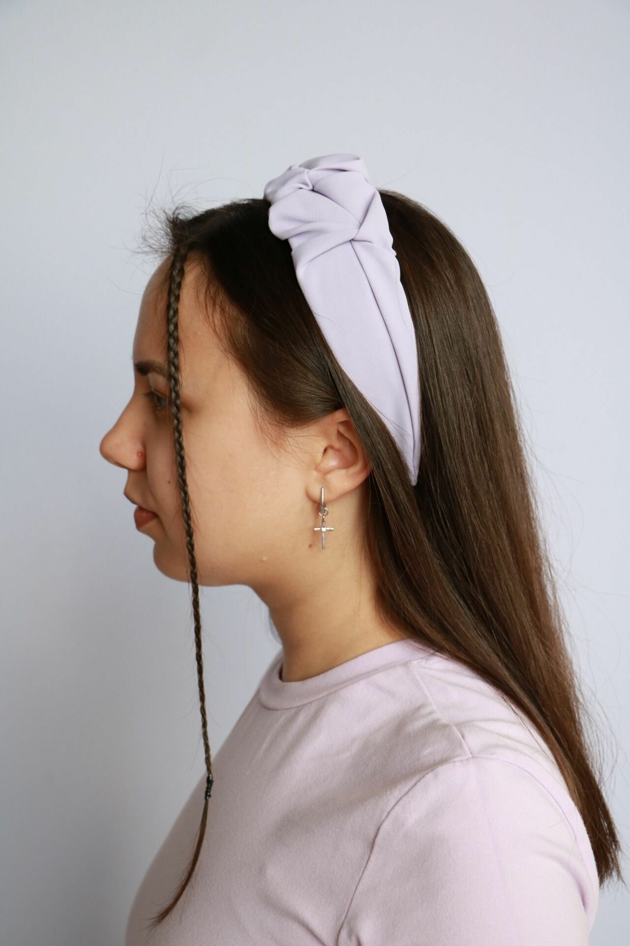 Ободок для волос тканевый со складками фиолетовый