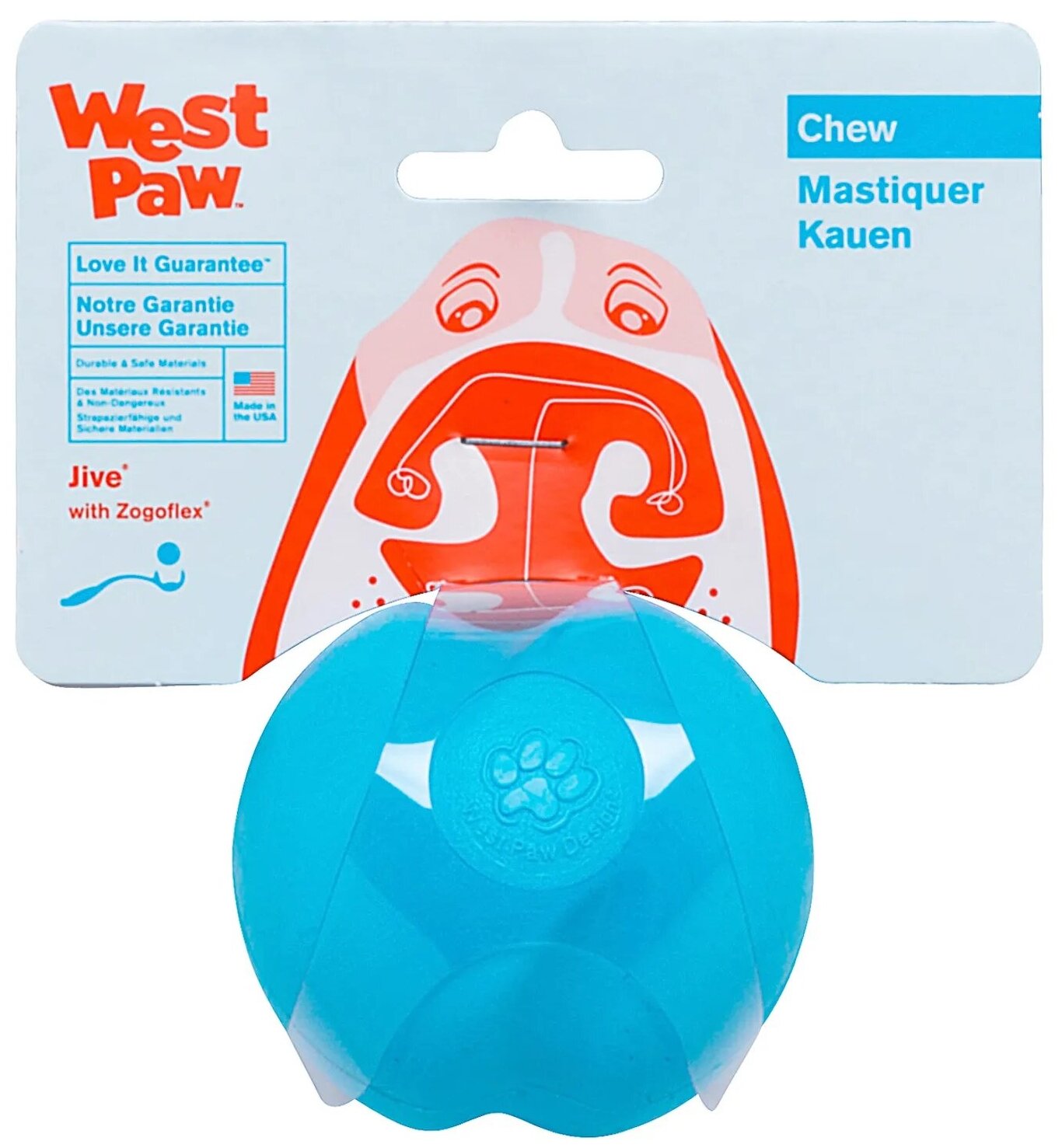 West Paw Zogoflex игрушка для собак мячик Jive S 6,6 см голубой - фотография № 17