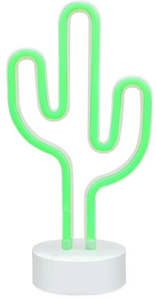 Неоновый светодиодный ночник с зеленым цветом свечением для интерьера детской или спальни / Компактная настольная ночная лампа в виде кактуса - фотография № 2