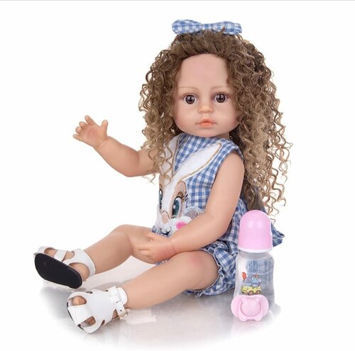 Голубоглазая кукла реборн NPK Doll силиконовая, 55 см. Кукла младенец Reborn в синем песочнике