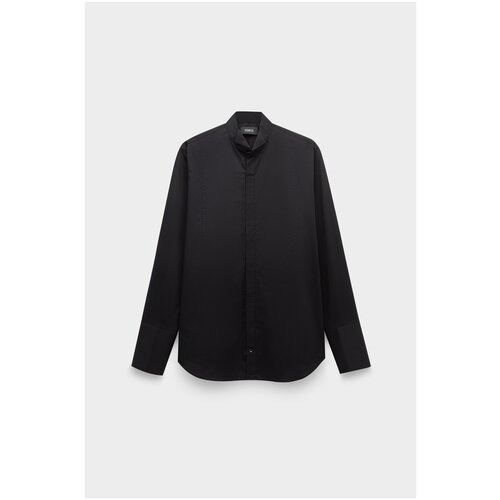 фото Рубашка gooroo, повседневный стиль, полуприлегающий силуэт, длинный рукав, стрейч, размер 44, черный