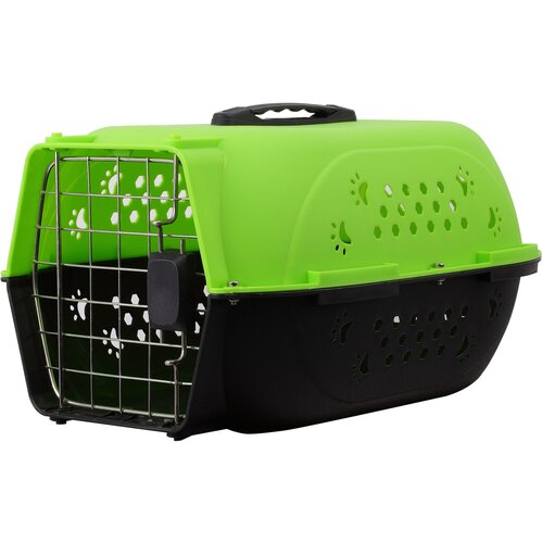 Пластиковая переноска для кошек и собак мелких пород Чистый котик 48х32х26 см, зеленая