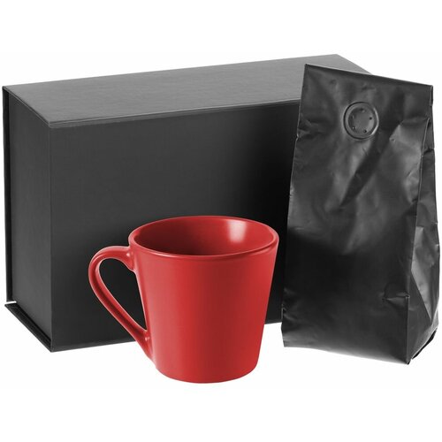Набор Silenzio, красный, кружка: высота 8,1 см, сверху диаметр 8,8 см; дно диаметр 6,2 см; кофе: 8х20х7 см; коробка: 23,2х14,5х9,7 см, кружка - фаянс; кофе - алюминиевая фольга, полиэтилен; коробка - переплетный картон