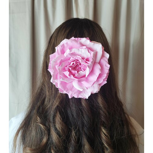 Заколка роза реалистичный цветок ручной работы розовый заколка ручной работы цветок бело лиловый