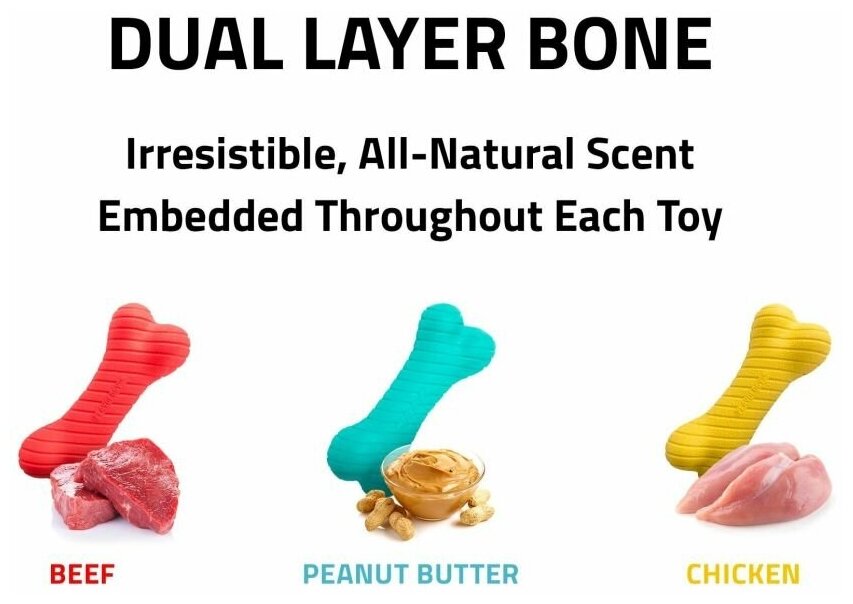 Игрушка Playology двухслойная жевательная косточка для собак DUAL LAYER BONE с ароматом говядины, маленькая, красный - фотография № 12