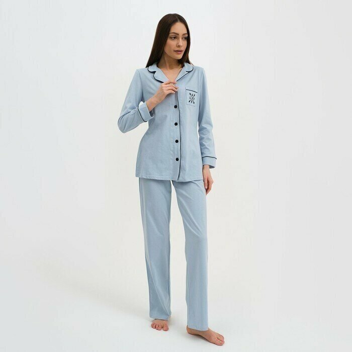 Пижама женская (рубашка и брюки) Love размер 40-42, цвет голубой - фотография № 4