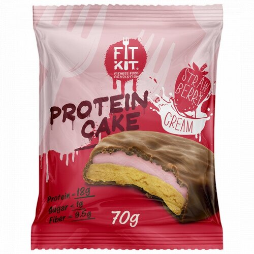 протеиновый батончик fitkit protein cake 70 г 60 мл клубника со сливками Fit Kit Protein Cake 70 г (Клубника со сливками)