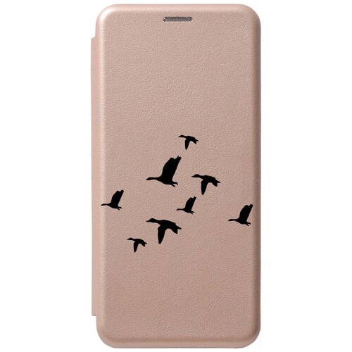 Чехол-книжка на Xiaomi Redmi Note 12, Сяоми Редми Ноут 12 с 3D принтом Flock of Ducks золотой