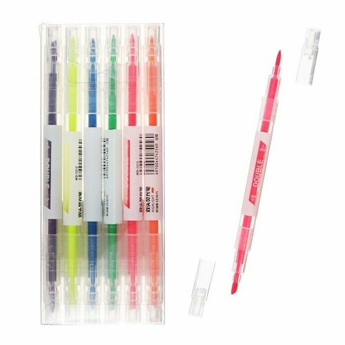 Набор маркеров текстовыделителей 6 штук 6 цветов двусторонние флуоресцентные цвета 537₽