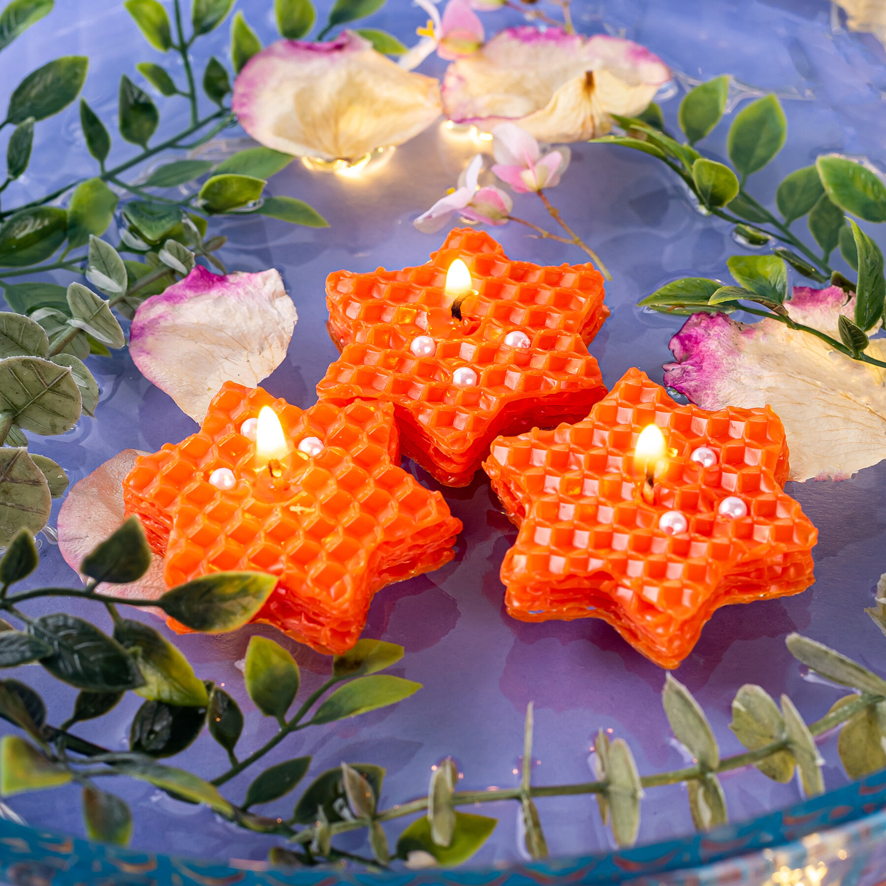"Плавающие свечи из оранжевой вощины" - набор из 3-х упаковок, высота 5 см, ширина 5 см