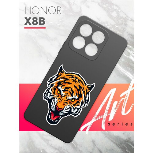 Чехол на Honor X8b (Хонор Х8б) черный матовый силиконовый с защитой (бортиком) вокруг камер, Brozo (принт) Тигр Цветной чехол на honor x8b хонор х8б черный матовый силиконовый с защитой бортиком вокруг камер brozo принт синий колокольчик