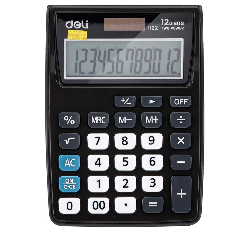 Калькулятор карманный Deli E1122 12раз LCD-дисплей дв. питание серый