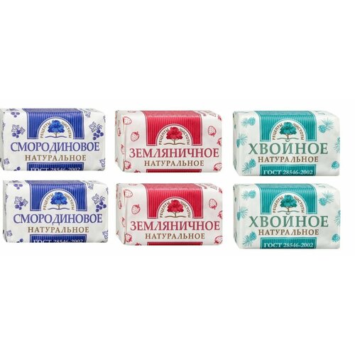 Нмжк Рецепты чистоты Набор туалетного мыла Натуральное Хвойное, Земляничное, Смородиновое 180г. 6 штук