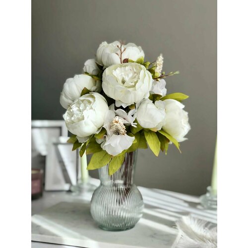 Пионы искусственные/ Искусственные цветы для декора/букет пионов/ белые