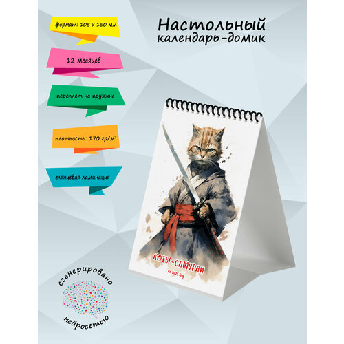 Настольный календарь-домик Коты-самураи на 2025 года 702₽