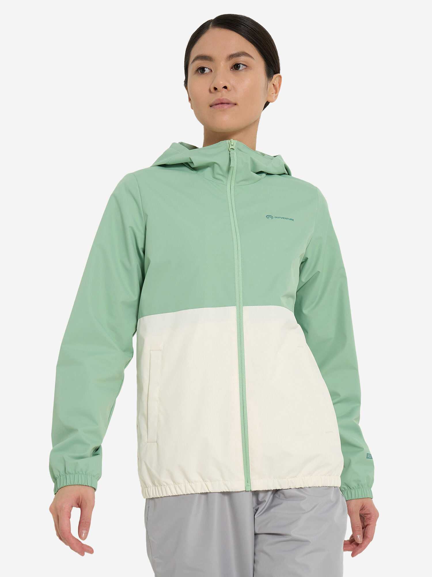 Ветровка OUTVENTURE Ruskeala Women's Windbreaker, размер 46, белый/зеленый