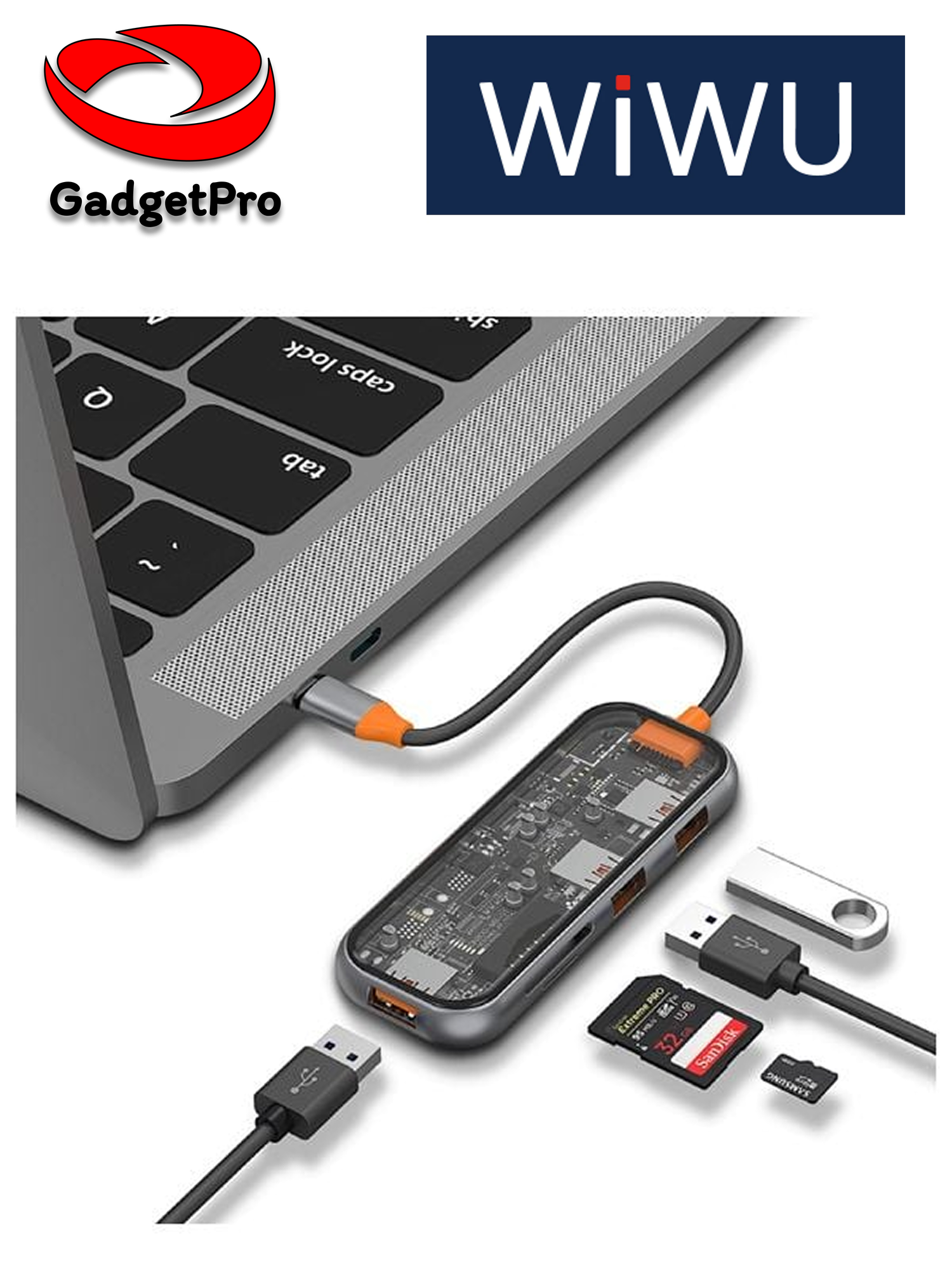 Многофункциональный адаптер WIWU CB005 5-в-1 Type-C — USB 3.0×3, SD, microSD, серый