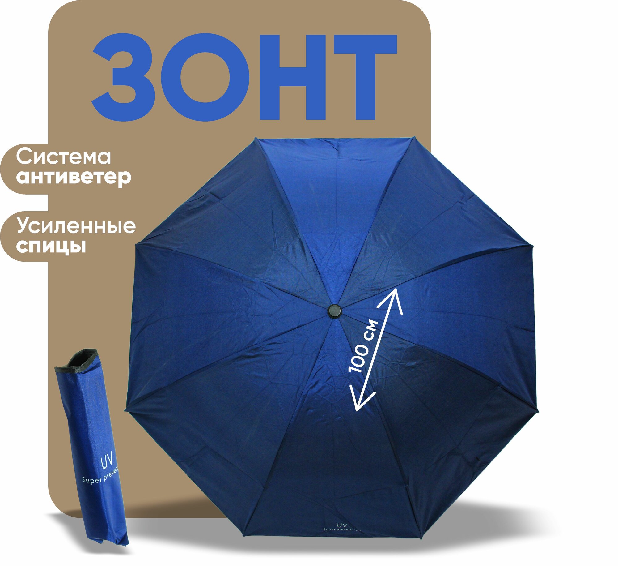 Зонт-трость , синий