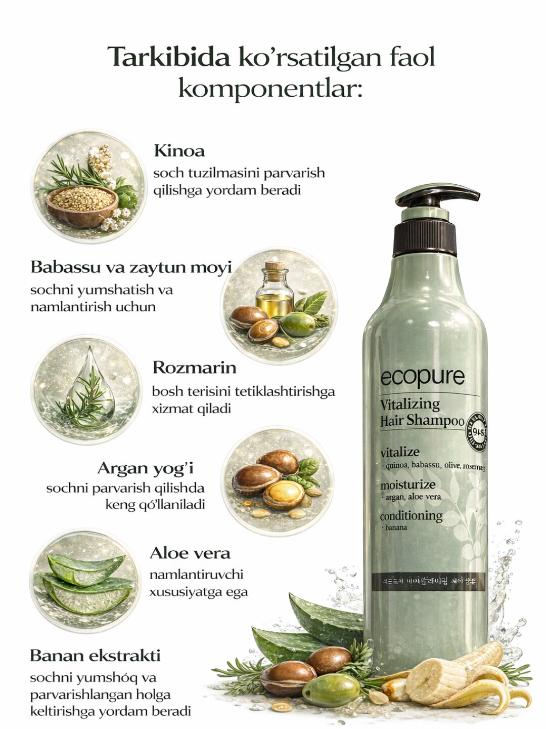 Ecopure Восстанавливающий шампунь для всех типов волос, 700 мл — фото 1