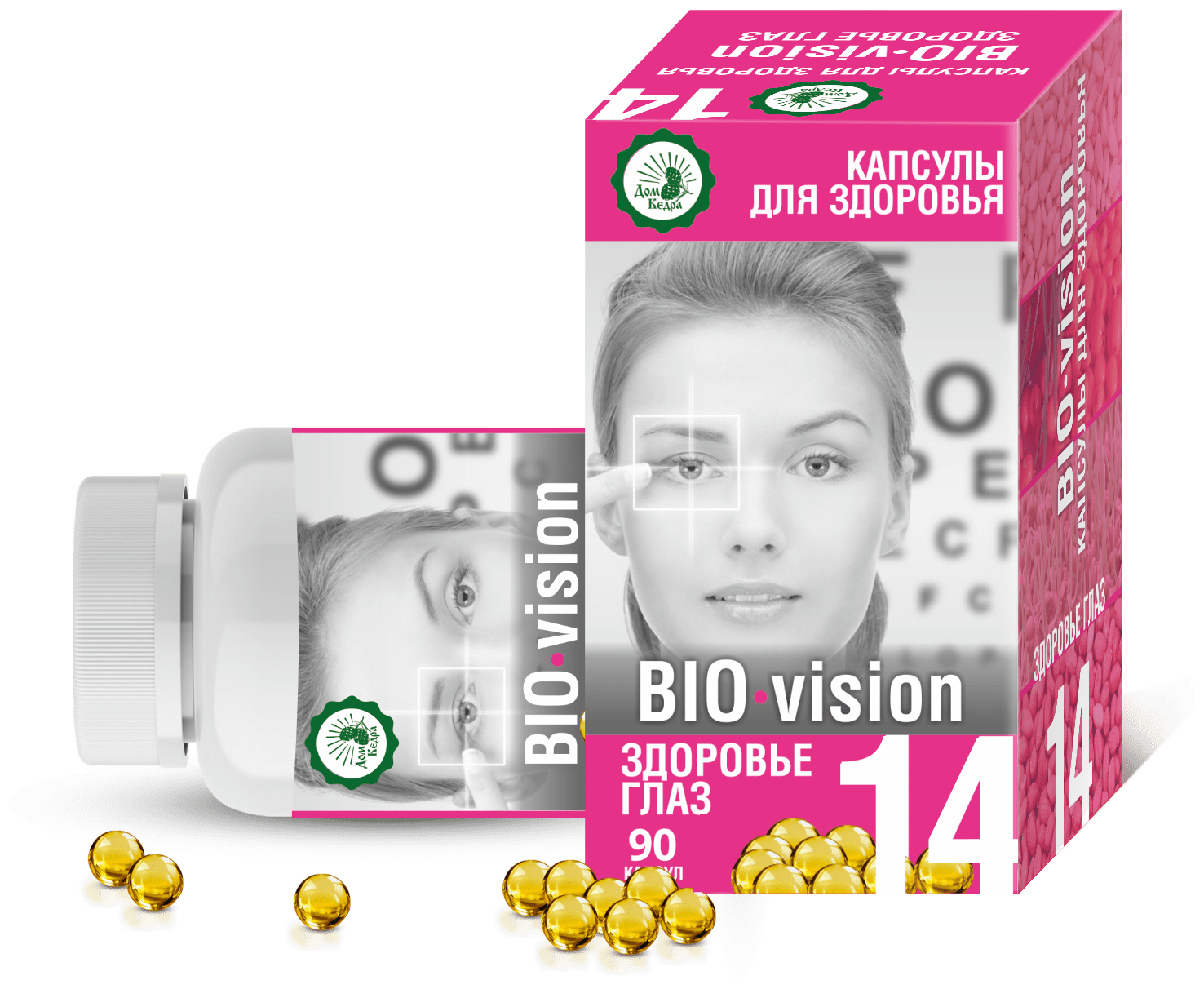 Масло капсулированное Здоровье Глаз BIO-VIZION 14 капсулы для здоровья глаз 90 шт. Дом Кедра