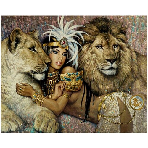Алмазная мозаика Милато Алмазная вышивка Клеопатра со львами 50x40 см, 31 цвет