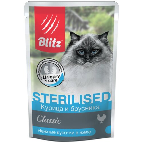 Корм Blitz Classic Sterilised (в желе) для стерилизованных кошек, курица и брусника, 85 г