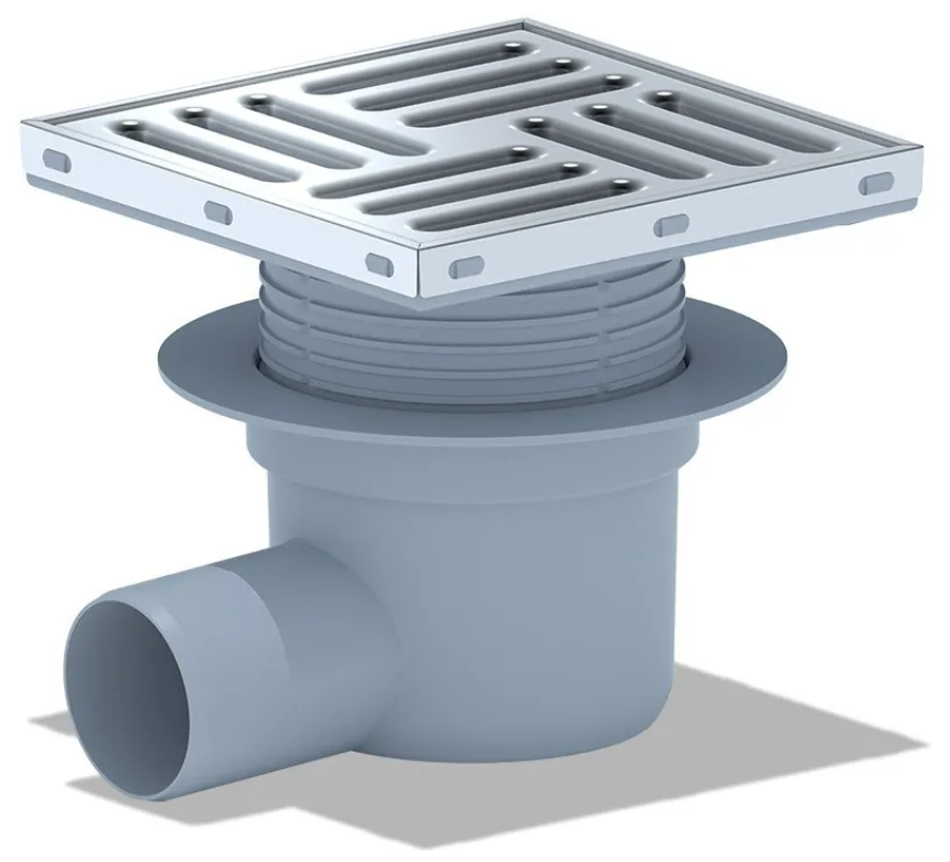 Душевой трап АНИ Пласт TQ5612 (горизонтальный, регулируемый, сухой затвор, металлическая решетка)