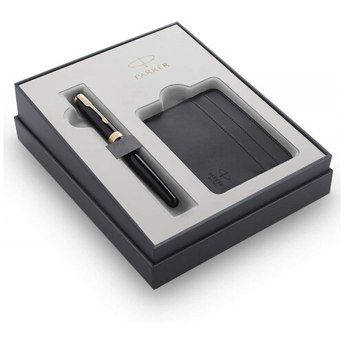 фото Подарочный набор parker sonnet с перьевой ручкой и футляром для карточек black gt, перо m, чернила 2121991