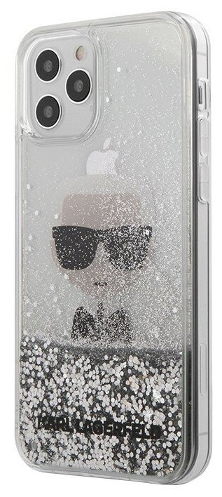 Lagerfeld для iPhone 12 Pro Max (6.7) чехол Liquid Glitter Ikonik Karl (inner) Hard Silver